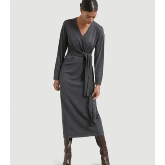 Modern Citizen Dresses & Skirts - Modern Citizen Dark Grey Long Sleeve Wrap Sweater Dress